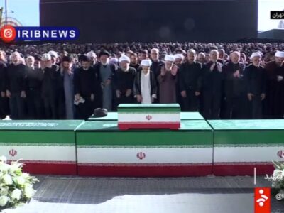 اقامه نماز بر پیکر مطهر رهبر شهید امام خامنه‌ای توسط آیت‌الله سبحانی در مصلای تهران